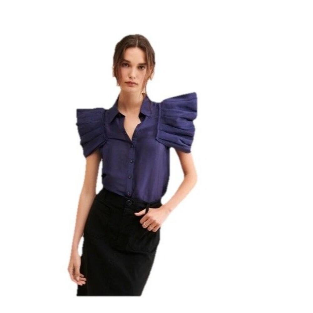 Aureta Studio Stella Blouse S Linen Silk Puff Sleeves Top Quiet Luxury